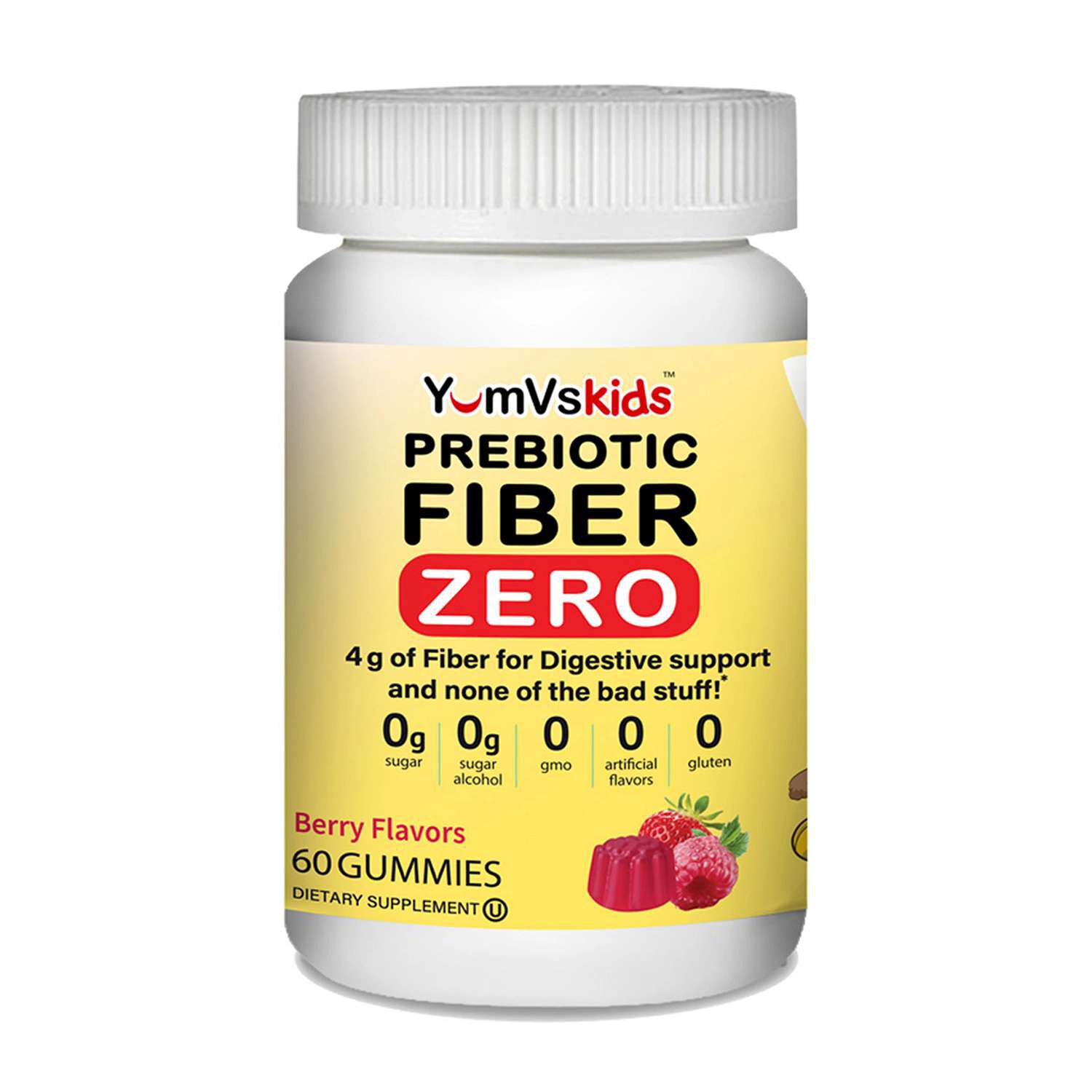Kids Prebiotic Fiber Zero Gummies - Berry - 60 Gummies (30 Servings)